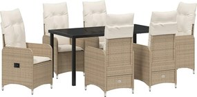 vidaXL Kert étkező szett párnával 7 pcs Bézs polirattan