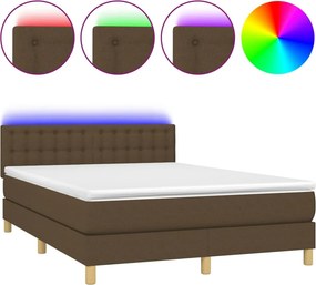vidaXL barna szövet rugós és LED-es ágy matraccal 140x190 cm