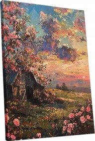 Vászonkép Naplemente virágok táj otthon nappali szoba 60x80