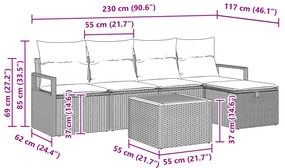 6 darabos kerti kanapé párnákkal fekete poli rattan