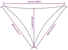 piros háromszög alakú oxford-szövet napvitorla 3 x 3 x 4,24 m