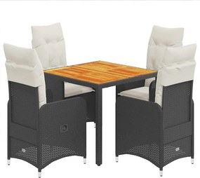 vidaXL 5 részes fekete polyrattan kerti bisztrógarnitúra párnákkal