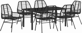 vidaXL Kert étkező szett 7 pcs Fekete polirattan