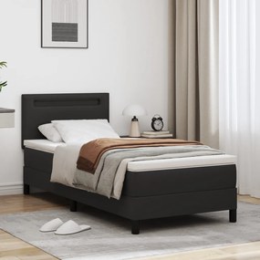 Boxspring ágy matraccal – fekete, 90x200 cm, műbőr