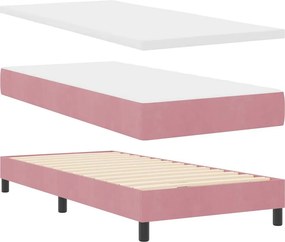 vidaXL LED Box Spring Ágy matracmal Rózsaszín 90 x 200 cm Bársony