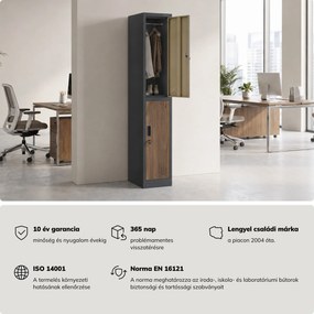 BHP öltözőszekrény, dolgozói, egyszemélyes, 2 rekesz akasztórúddal, antracit/dió, 316,5x1850x450 mm: IGOR 1 Plus Eco Design