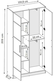 Eden2 2D Gardróbszekrény 104,8cm, Arany Tölgy