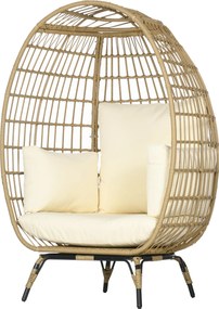 Outsunny Kosár Formájú Wicker Szék, Rattan Szék Ülőpárnával, Magasított Kerti Szék Erkélyre, Teraszra, Fém, Khaki, 105 x 90 x 148 cm | Aosom