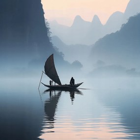 Poszter 90x90cm Magányos hajókirándulás a folyón