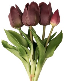 Real touch gumi tulipán, 5 szálas köteg, 30cm magas - Bordó