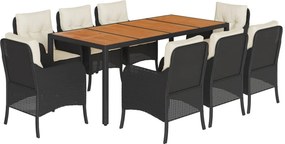 vidaXL 9 részes fekete polyrattan kerti étkezőgarnitúra párnákkal