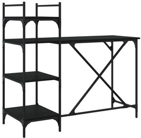 fekete számítógépasztal polcokkal 120x47x109 cm