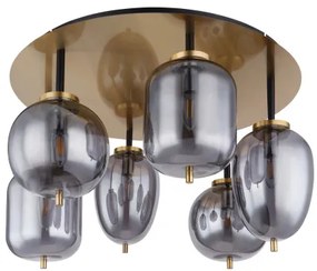 Globo 15345-6DMM Mennyezeti lámpa fém matt réz alaplap, 3 különböző formájú füstszínű búrával. , ø: 650mm, M: 380mm,. 6x E14 40W, fényforrás nélkül szállítva szállítva, 230V
