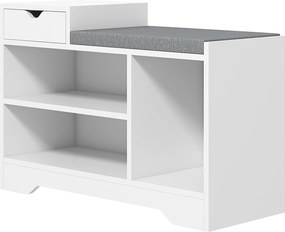 HOMCOM Cipőpad, Tárolópad, 1 Fiók és 3 Rekesz, Előszobai Bútor Párnázott Üléssel, 76,5 x 30 x 52 cm, Fehér | Aosom
