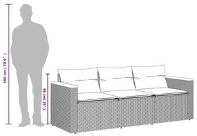 3 személyes bézs polyrattan kerti kanapé párnával