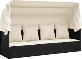 vidaXL fekete polyrattan kültéri társalgókanapé tetővel és párnákkal