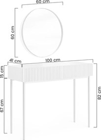 Nicole fésülködőasztal tükörrel 60 cm - matt fehér / arany lábak