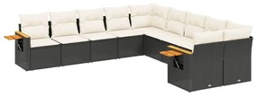 10 részes fekete polyrattan kerti ülőgarnitúra párnákkal