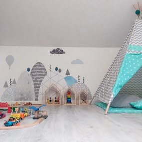 INSPIO Falmatricák - Hegyek és házikók kék színben