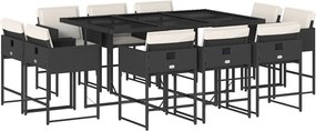 vidaXL 11 részes fekete polyrattan kerti étkezőgarnitúra párnákkal