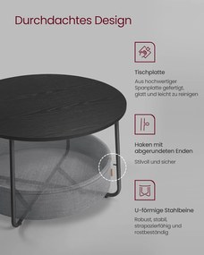 Kerek dohányzóasztal 75 cm átmérőjű, tintafekete-pala szürke
