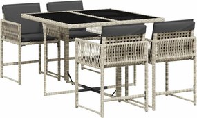 vidaXL 5részes világosszürke polyrattan kerti étkezőgarnitúra párnával