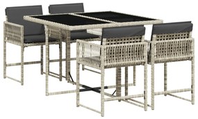 vidaXL 5részes világosszürke polyrattan kerti étkezőgarnitúra párnával