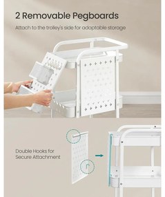 Tárolókocsi 3 fémhálós polccal fehér színben