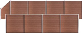 vidaXL 8 négyszögletes és 1 ferde barna WPC kerítéselem 1484 x 186 cm
