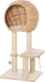 PawHut 100 cm Macskafa Barlanggal, Játék Gömbbel, Zsinegposztokkal, Platformmal, Többszintes Karcolófa Közepes Macskák Számára, Bézs | Aosom