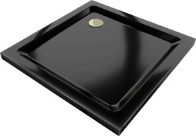 Mexen SLIM - Négyzet alakú zuhanytálca 90x90x5cm + arany szifon, fekete, 40709090G
