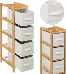 Fürdőszobai tároló állvány 4 textil kosárral Bambusz fiókok