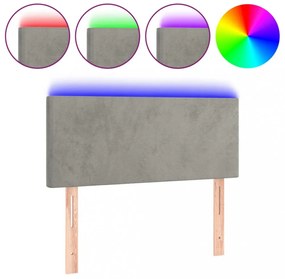 világosszürke bársony LED-es fejtámla 90x5x78/88 cm