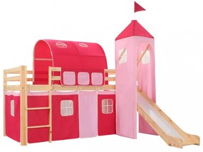 Fenyőfa gyermek galériaágy-keret csúszdával/létrával 97x208 cm