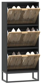 fekete szerelt fa cipősszekrény 52x25x120 cm