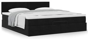 Ottomán ágykeret matraccal fekete 200x200 cm bársony