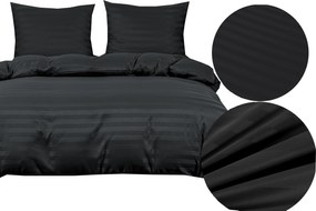 Szállodai damaszt ágyneműhuzat szatén csíkos 160x200 fekete