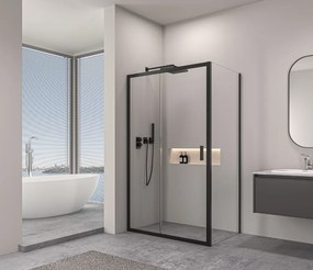 Erga Alpine, tolóajtós zuhanykabin 130 (ajtó) x 80 (fal) x 195 cm, 6mm átlátszó üveg, fekete profil, ERG-V02-ALPINE-D130G080-BK