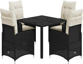 vidaXL 5 részes fekete polyrattan kerti bisztrógarnitúra párnákkal