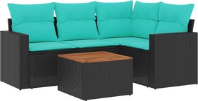 vidaXL 5 részes fekete polyrattan kerti ülőgarnitúra párnával