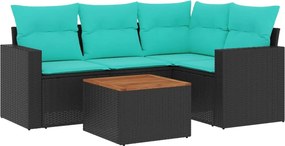 vidaXL 5 részes fekete polyrattan kerti ülőgarnitúra párnával