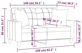 2 személyes fekete műbőr kanapé díszpárnákkal 140 cm