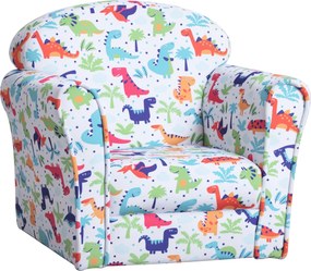 HOMCOM Gyermek Karosszék Kicsiknek +18 Hónap, Dinós Mintás, Szilárd Fa Váz, Hab Párnázás és Flanel Kárpitozás, 50x39x44 cm | Aosom