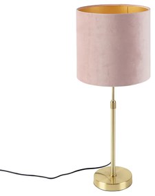 Asztali lámpa arany / sárgaréz, rózsaszín bársony árnyalattal, 25 cm - Parte