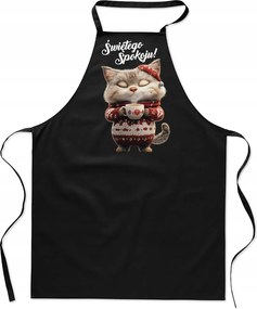 Konyhai Kötény Női férfi karácsonyi pamut nyomott mintás fekete