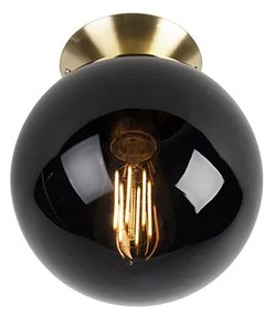 Art Deco mennyezeti lámpa sárgarézzel és fekete üveggel - Pallon