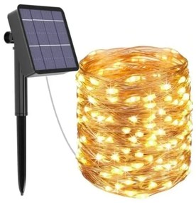 10 m-es 100 micro LED-es napelemes dekor fényfüzér, meleg fehér, 8 féle fényjátékkal