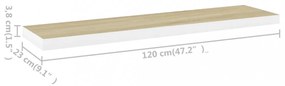2 db tölgyszínű és fehér MDF lebegő fali polc 120x23,5x3,8 cm