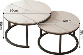 Szett 2 kerek dohányzóasztal MARBLEX, fekete/fehér márvány
