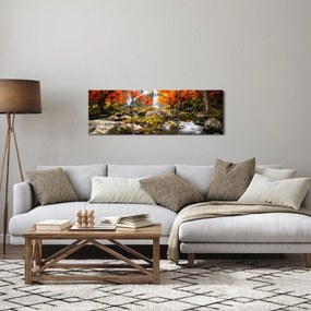 Kép - Vízesések őszi tájban, narancssárga (órával) (90x30 cm)